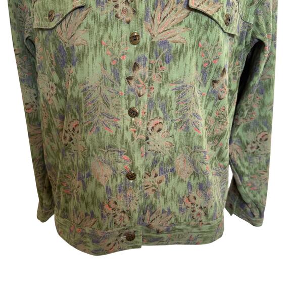 Christopher & Banks Jacket Green Floral Large Stretch Trucker Layering Classic - Picture 4 of 10